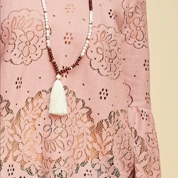 Laser cut blush lace inspired bell Sleeve Top - Picture 3 of 5